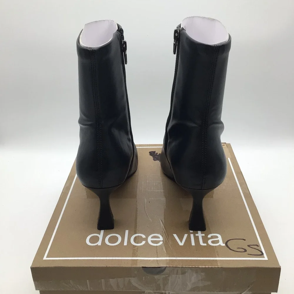 Dolce‎ Vita Glamor Black Stella Square Toe Kitten Heel Ankle Boots Size 12 NEW